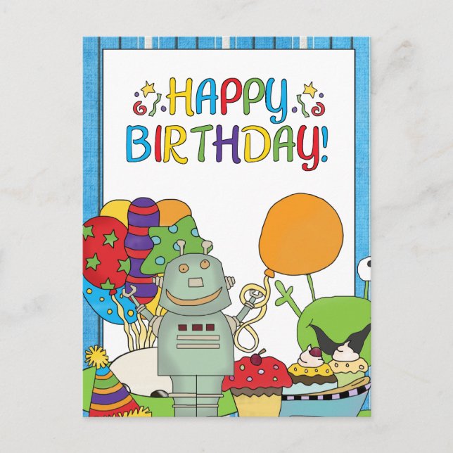 Outdoor Robot Birthday lädt ein Postkarte (Vorderseite)