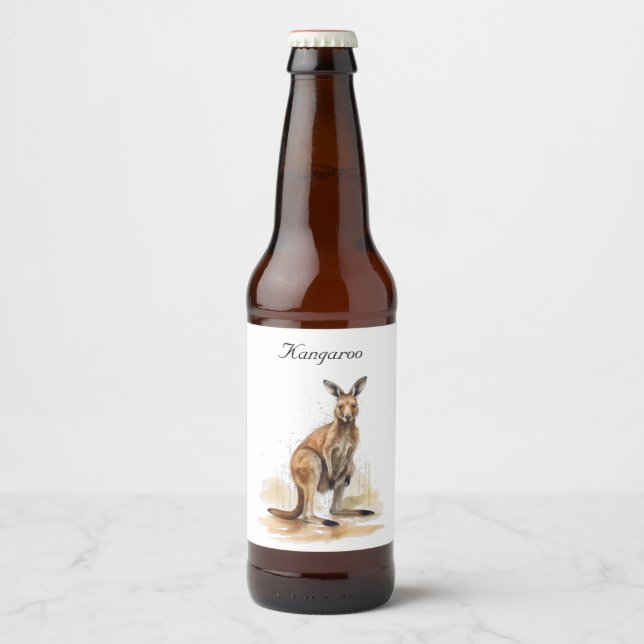 Outdoor Wanderer: Wasserfarbe Kangaroo Brauch Bierflaschenetikett (Vorderseite)