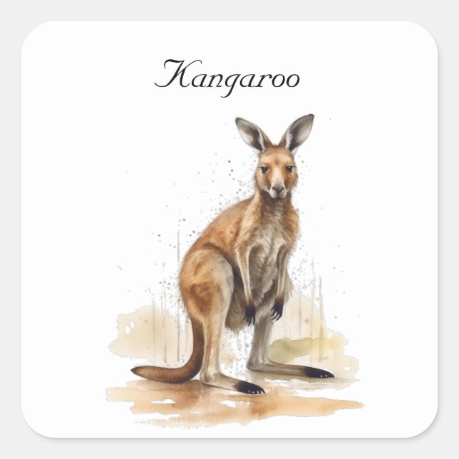 Outdoor Wanderer: Wasserfarbe Kangaroo Brauch Quadratischer Aufkleber (Vorderseite)