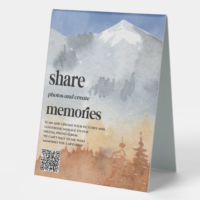Outdoor Wedding QR Code Foto Pictures Gästebuch Tischaufsteller (Vorderseite)