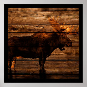 Outdoorsman beunruhigte hölzerne Tierstierelche Poster