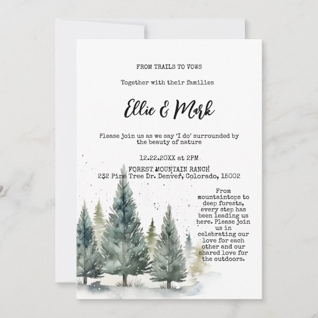 Outdoorsy Hochzeit des Rustikalen Pinienwaldes Einladung (Vorderseite)