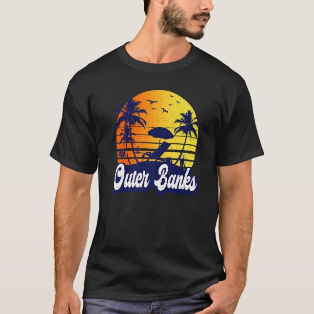 Outer Banks Carolina Sunset Beach Retro Premium T-Shirt (Vorderseite)