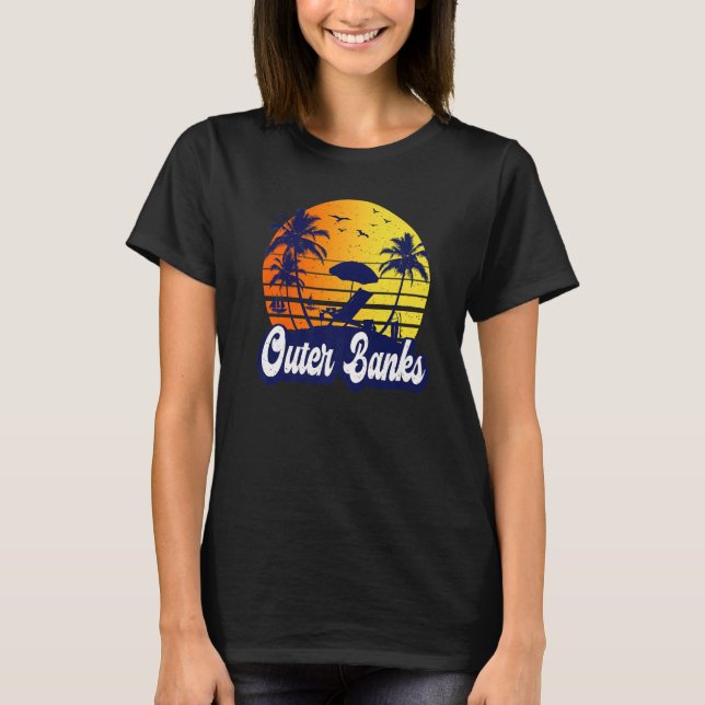 Outer Banks Carolina Sunset Beach Retro Premium T-Shirt (Vorderseite)