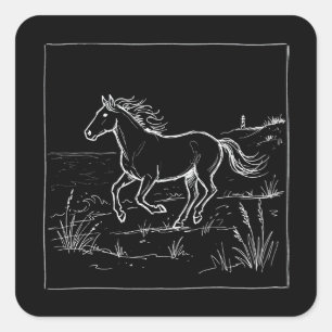 Outer Banks Coastal Horse Doodle Quadratischer Aufkleber