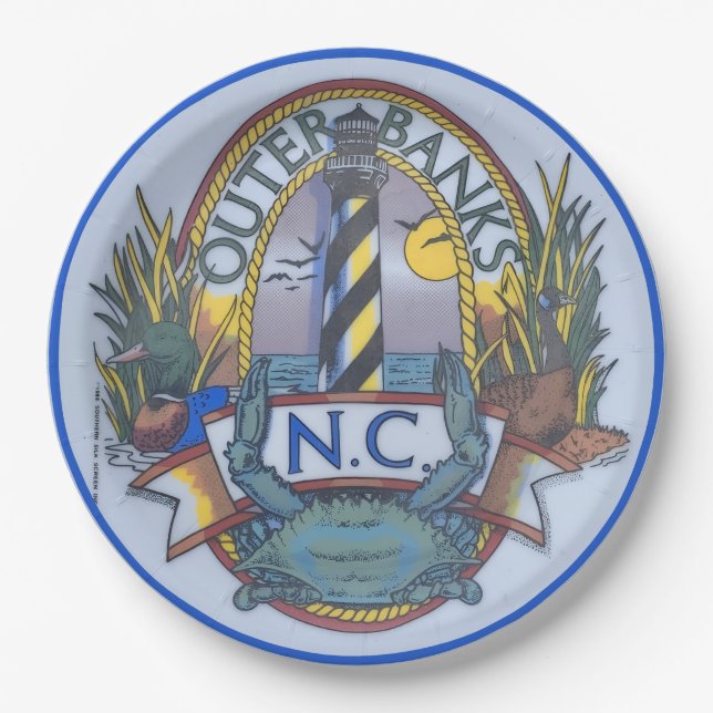 Outer Banks Crab & Lighthouse-Papierteller Pappteller (Vorderseite)
