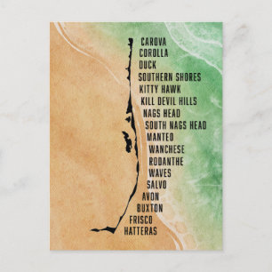 Outer Banks Towns Carte postale avec OBX Towns & M