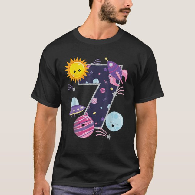 Outer Space 7 Year Old 7th Birthday Girl Party Spa T-Shirt (Vorderseite)