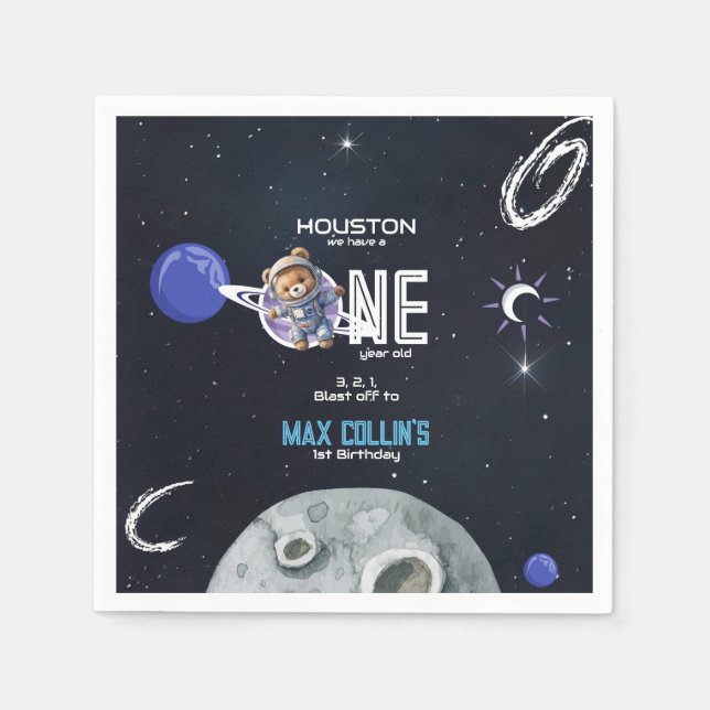 Outer Space Astronaut 1st Birthday Serviette (Vorderseite)