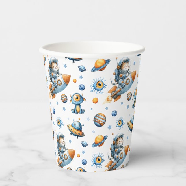 Outer Space Astronaut Cat Festive Galaxy Pattern Pappbecher (Vorderseite)