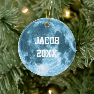 Outer Space Astronomy Astronaut Custom Name Moon  Keramik Ornament