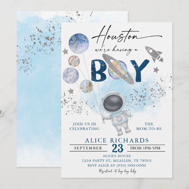 Outer Space Boy Baby Shower Galaxy Baby Shower Einladung (Vorne/Hinten)