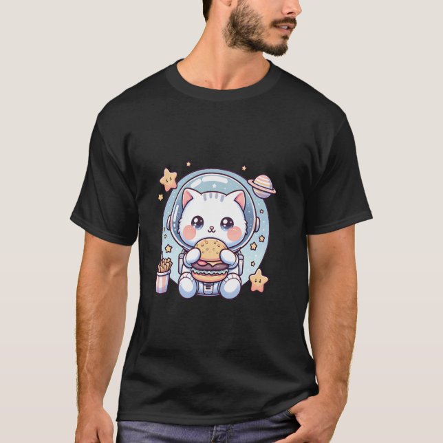 Outer Space Cheeseburger Kätzchen Astronaut Katze  T-Shirt (Vorderseite)