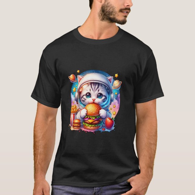 Outer Space Cheeseburger Kitten Astronaut Katze Bu T-Shirt (Vorderseite)