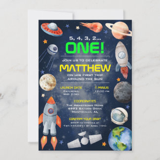 Outer Space First Birthday Invitation Einladung