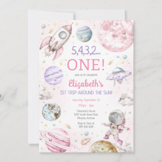 Outer Space First Trip Around The Sun 1st Birthday Einladung