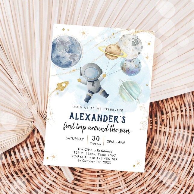 Outer Space First Trip Around the Sun 1st Birthday Einladung (Von Creator hochgeladen)
