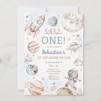 Outer Space First Trip Around The Sun 1st Birthday Einladung