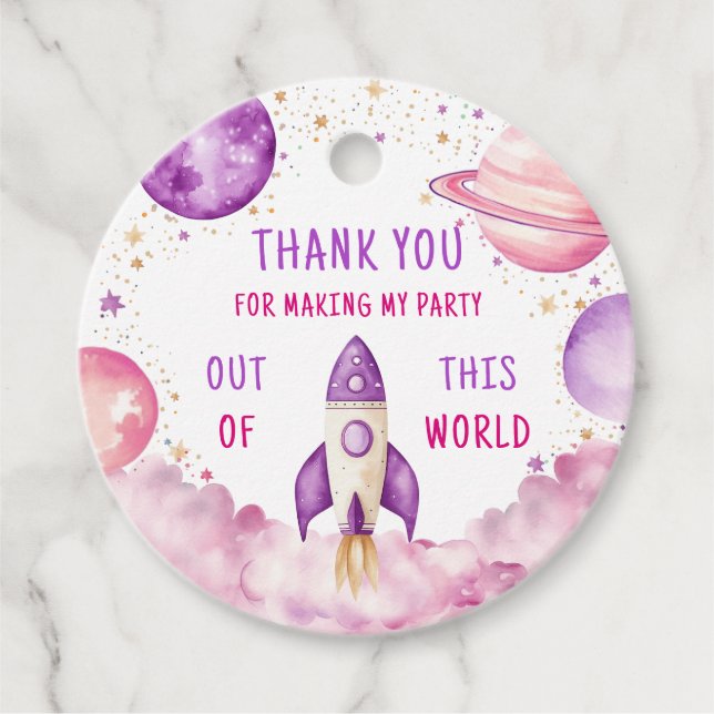 Outer Space Lila Pink Geburtstag Vielen Dank Geschenkanhänger (Vorderseite)
