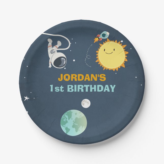 Outer Space Paper Plates Birthday Rocket Astronaut Pappteller (Vorderseite)