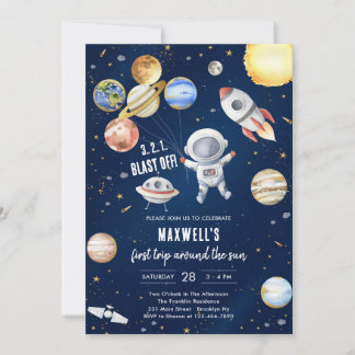 Outer Space Planets Astronaut Boy Birthday Einladung