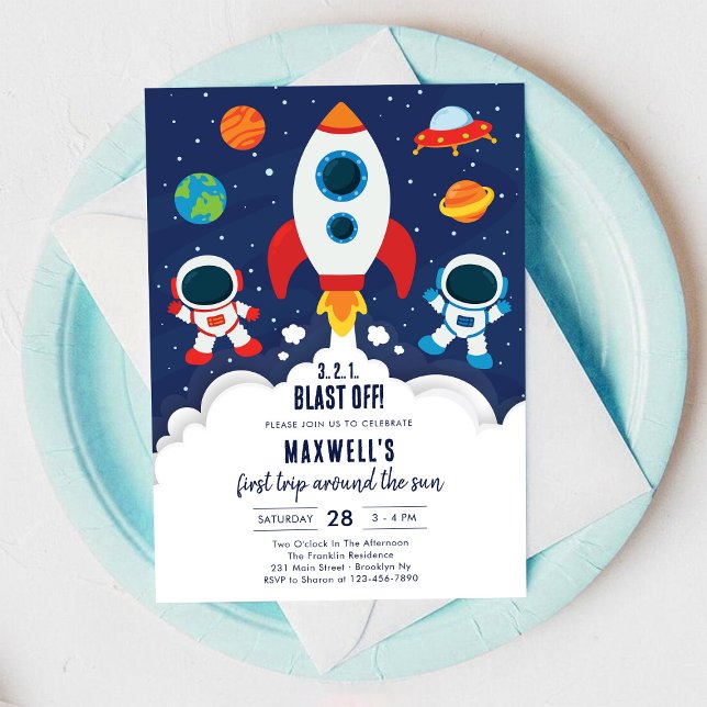 Outer Space Planets Astronaut Boy Birthday Einladung (Von Creator hochgeladen)