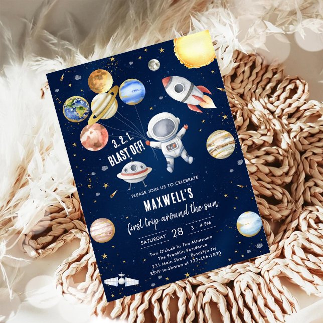 Outer Space Planets Astronaut Boy Birthday Einladung (Von Creator hochgeladen)