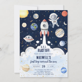 Outer Space Planets Astronaut Boy Birthday Einladung