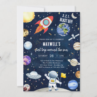 Outer Space Planets Astronaut Boy Birthday Einladung