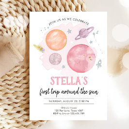 Outer Space Planets Girl First Trip 1st Birthday Einladung