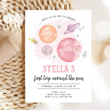 Outer Space Planets Girl First Trip 1st Birthday