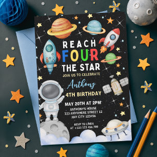 Outer Space Reach Four The Stars 4. Geburtstag  Einladung