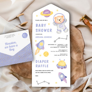 Outer Space Teddy Bär Süßer Astronaut Baby Shower All In One Einladung