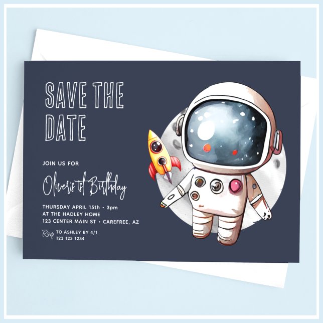 Outerspace Blau 1. Geburtstag Save The Date (Von Creator hochgeladen)