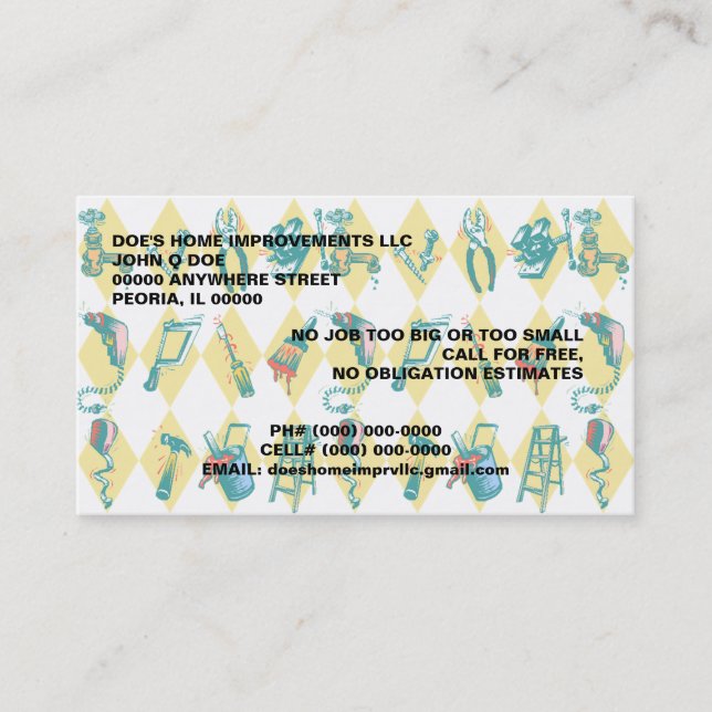 OUTILS DES CARTES DE VISITE COMMERCIAUX (Devant)