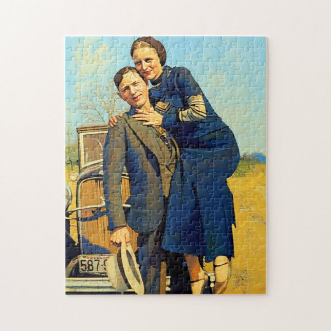 Outlaws Bonnie & Clyde The Barrow Gang Painting (Vertikal)
