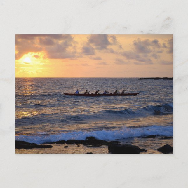 Outrigger Kanu bei Sunset, Hawaii, Postkarte (Vorderseite)
