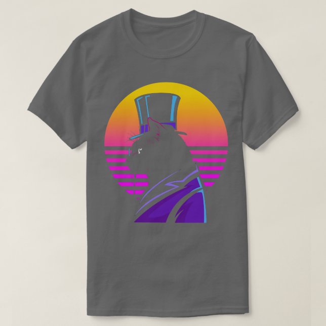 Outrun Steampunk Cat Synthwave Futurismus T-Shirt (Design vorne)