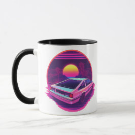 Outrun Synthwave Retro 80s Sports Car Sunset Mug Tasse