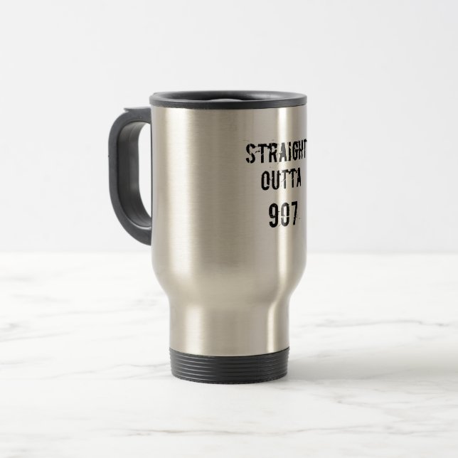 Outta droite 907 Travel Coffee Mug - Texte noir (Devant gauche)
