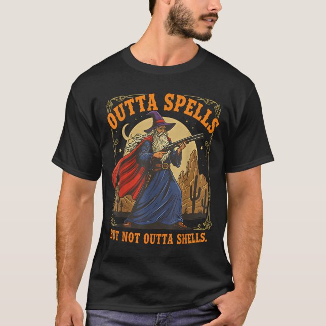 Outta Spells But Not Outta Shells Wizard Fantasy M T-Shirt (Vorderseite)