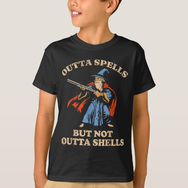 Outta Spells But Not Outta Shells Wizard Fantasy M T-Shirt (Vorderseite)