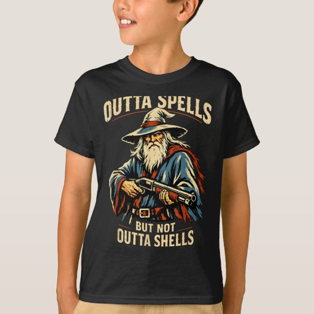 Outta Spells But Not Outta Shells Wizard Fantasy M T-Shirt (Vorderseite)