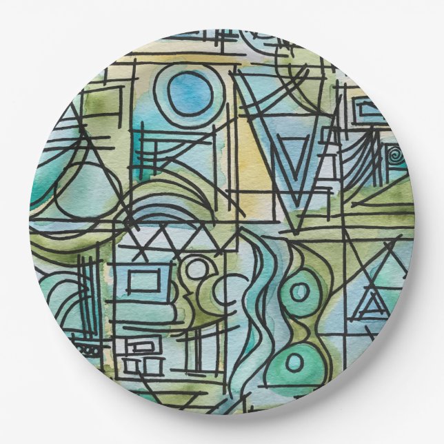 Ouvertüre-Handgemalte moderne geometrische Kunst Pappteller (Vorderseite)