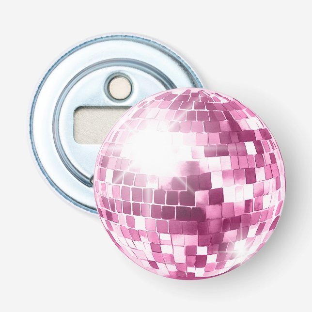 Ouvre-bouteille Boule disco rose (Devant)