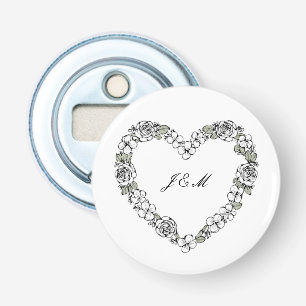 Ouvre-bouteille de mariage noir et blanc coeur