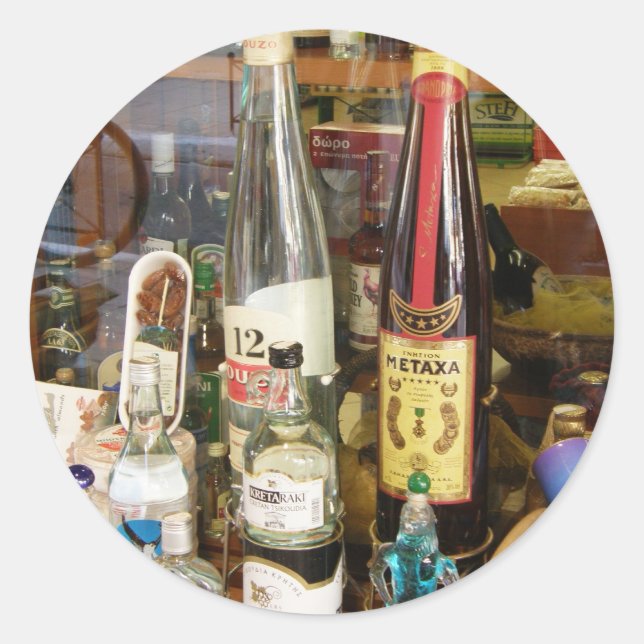 Ouzo und Metaxalkohol Runder Aufkleber (Vorderseite)
