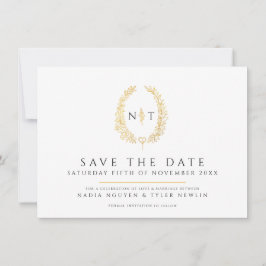 Oval der Blätter Schwarzes Foto Hochzeit Save The Date