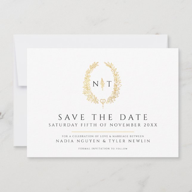 Oval der Blätter Schwarzes Foto Hochzeit Save The Date (Vorderseite)