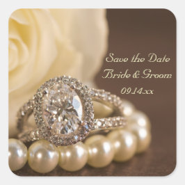 Oval Diamond Ring Hochzeit speichern das Datum Quadratischer Aufkleber